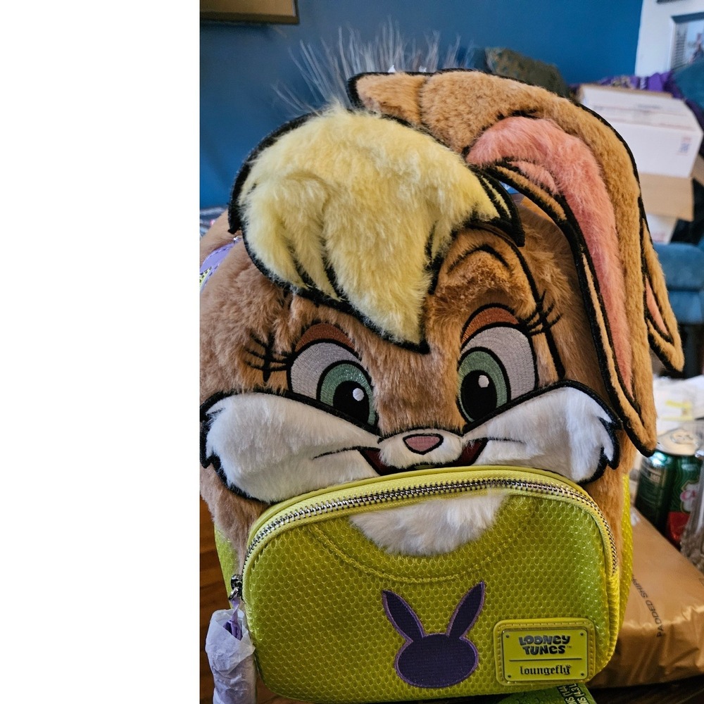 Loungefly Looney Tunes Lola Bunny Plush Cosplay Mini Backpack Lime Green Purple